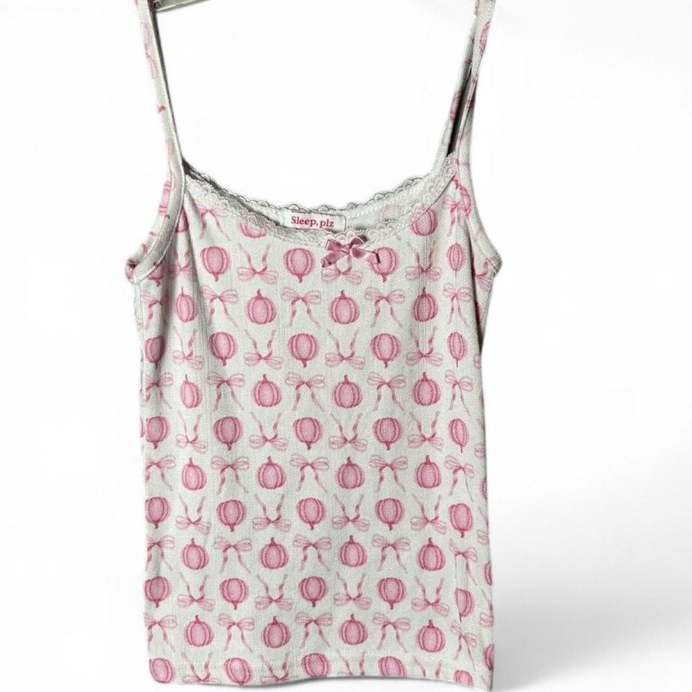 Coquette Pink & White Pumpkin & Bow Tank Top